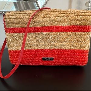 Kate Spade rattan coral striped handbag